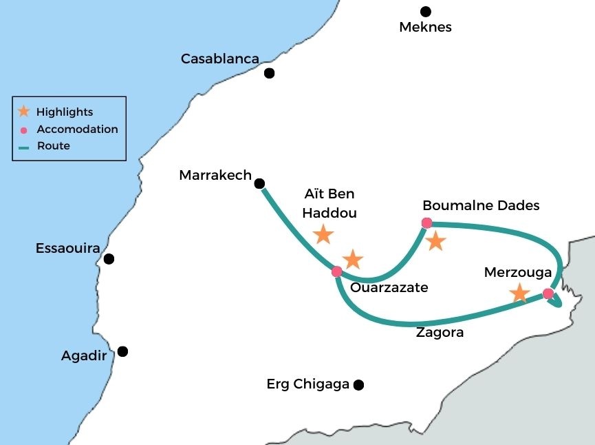 5 DAYS TRIP MAP DESERT 2 nights desert * - 1